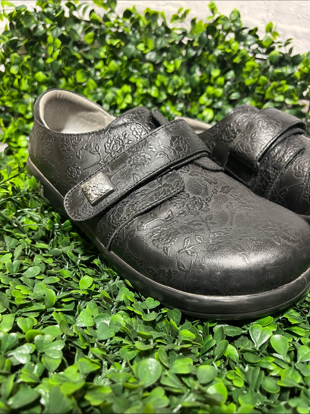 Alegria Kids Black Floral-Embossed Slip-On Clogs